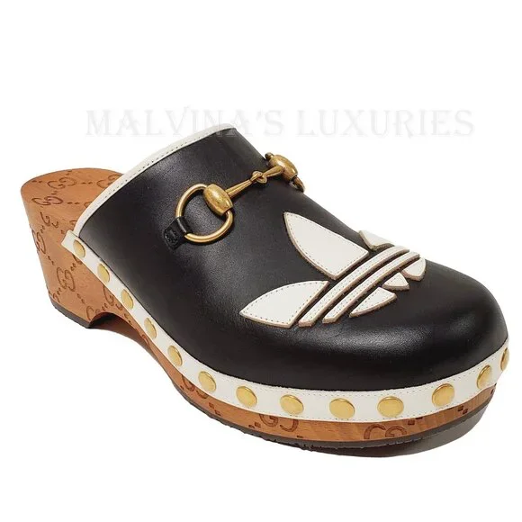 GUCCI SHOES ADIDAS X TREFOIL LEATHER HORSEBIT CLOG MULES  sz 37 7 - Picture 8 of 16